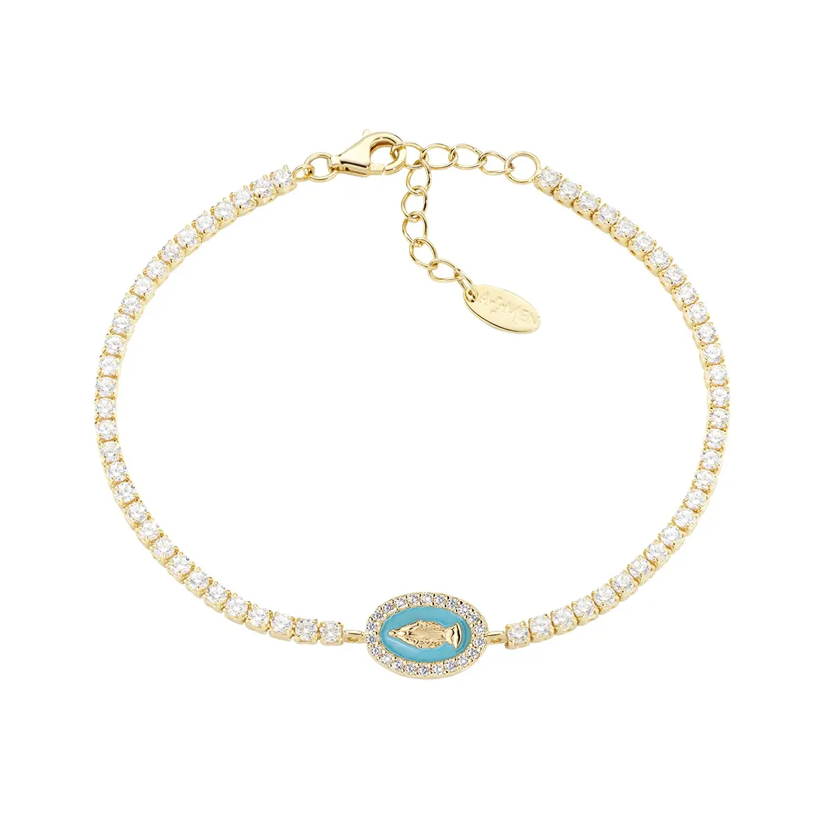 Bracciale Tennis con Miracolosa e Smalto Verde Mare AMEN