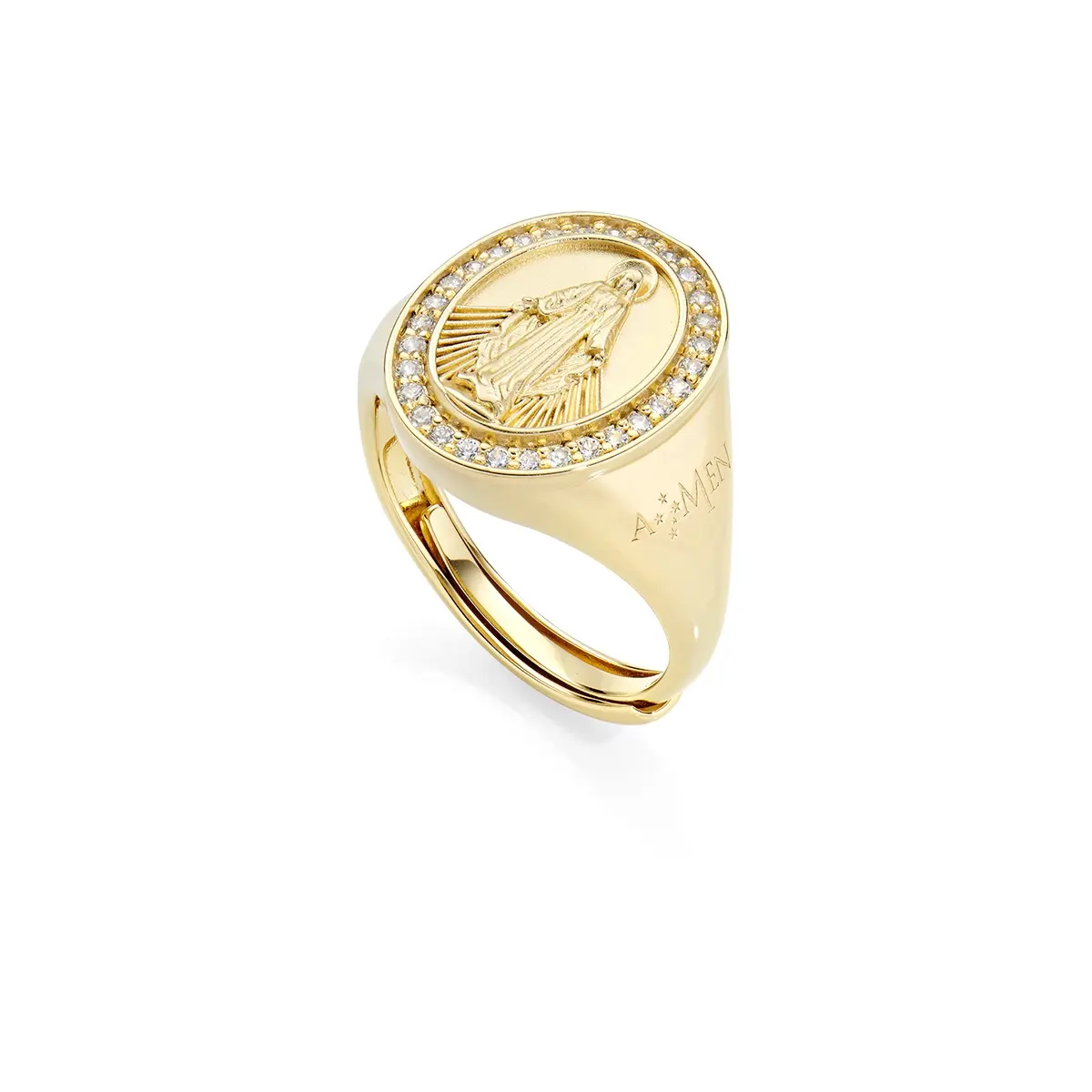 Anello Miracolosa dorato con Zirconi Bianchi AMEN